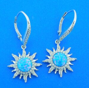 sterling silver & opal sun dangle earrings