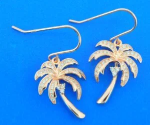 sterling silver pink gold plated palm tree dangle earrings