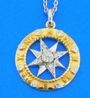 sterling silver 2-tone compass rose pendant