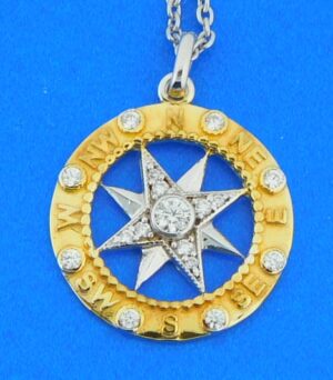 sterling silver 2-tone compass rose pendant