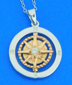 sterling silver 2-tone compass rose pendant