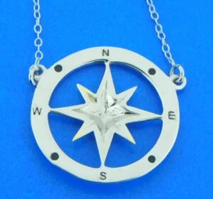 sterling silver 2-tone compass rose pendant