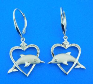 sterling silver dolphin heart dangle earrings