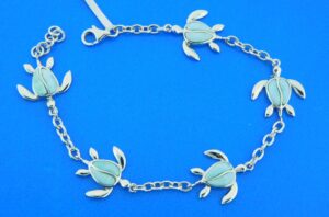 Alamea Honu Sea Turtle Link Bracelet, Larimar & Sterling Silver 3 sterling silver honu sea turtle larimar bracelet