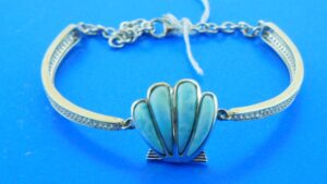sterling silver sunrise scallop shell larimar bracelet