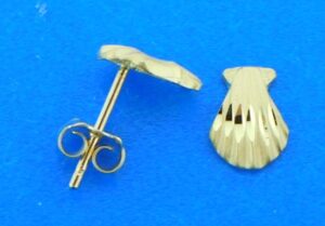 Scallop Shell Mini Post Earrings, 14K Yellow Gold 3 14k scallop shell post earrings