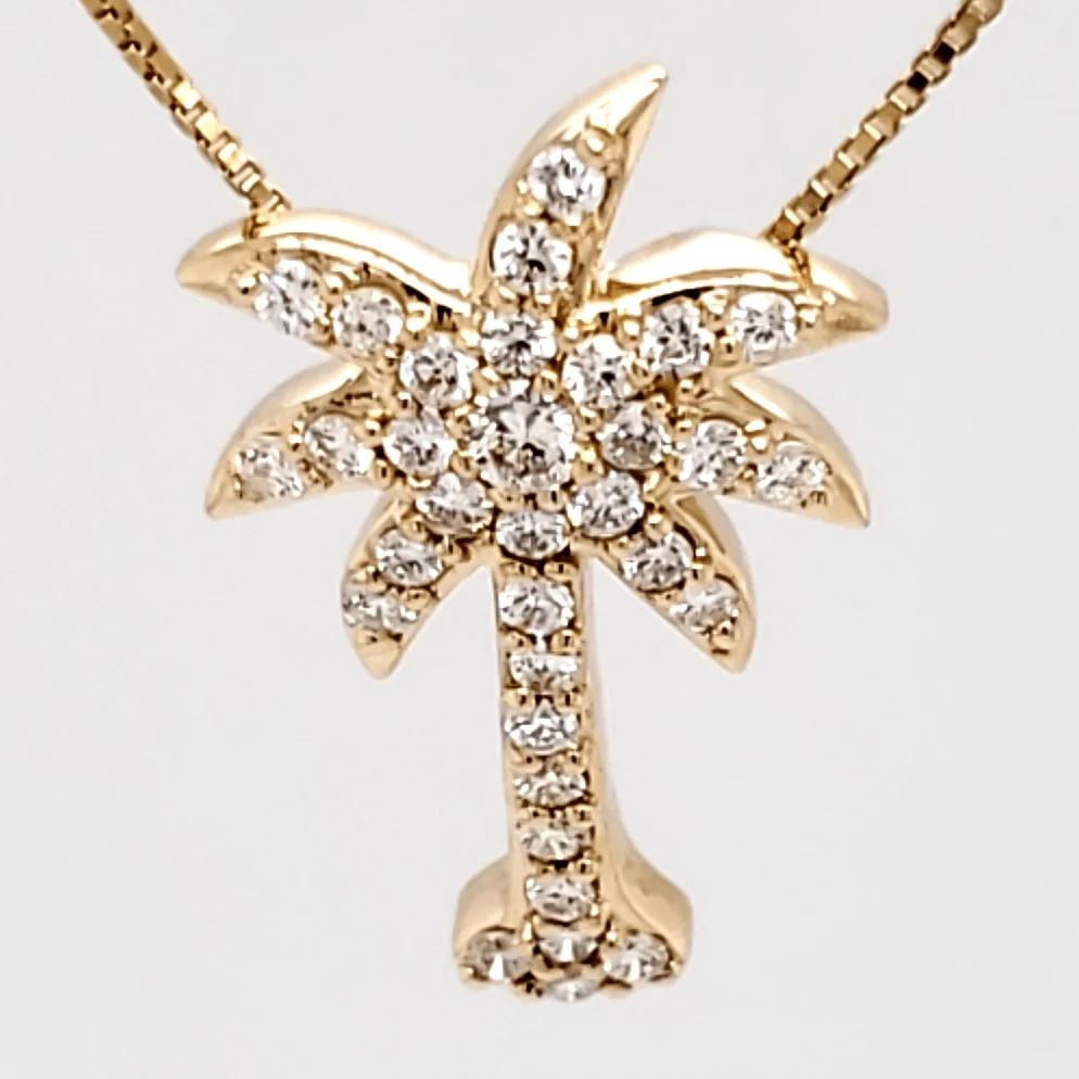 14k palm tree diamond pendant