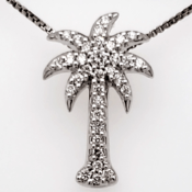 14k white gold palm tree diamond pendant