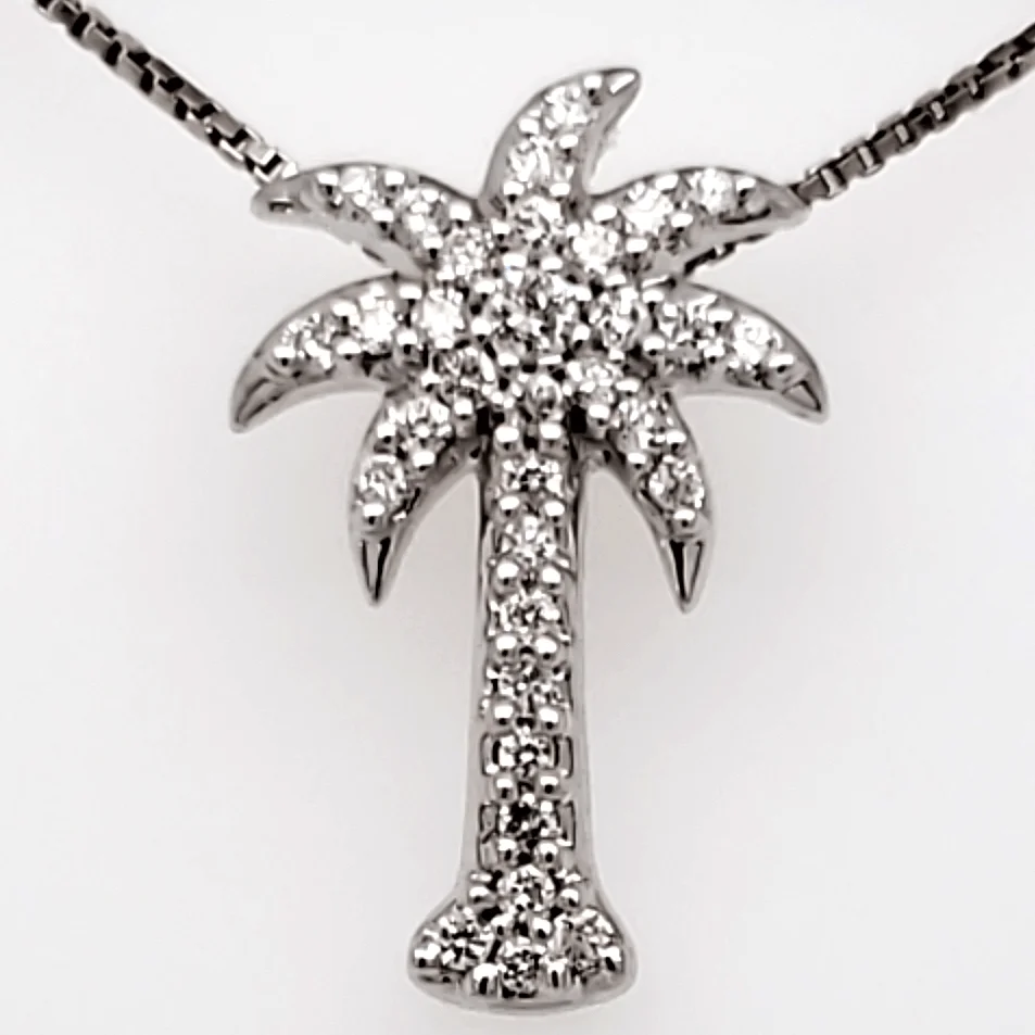 Palm Tree Diamond Pendant, 14K White Gold | Island Sun Jewelry Beach ...