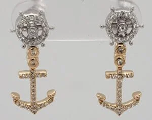 ship wheel anchor 14k post earrings