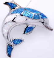 sterling silver dolphin opal slide pendant