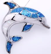 sterling silver dolphin opal slide pendant