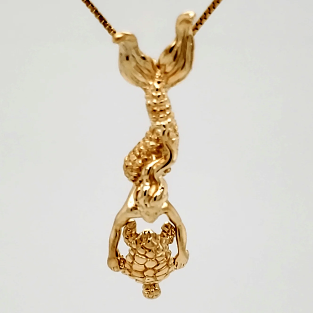 14k mermaid sea turtle pendant