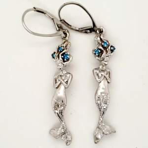 14k white gold mermaid diamond dangle earrings