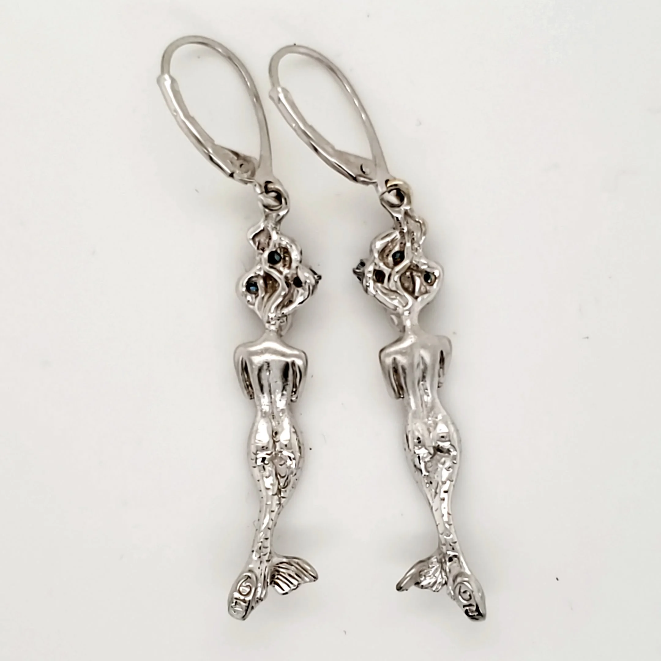 14k white gold mermaid diamond dangle earrings
