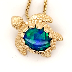 14k sea turtle opal pendant