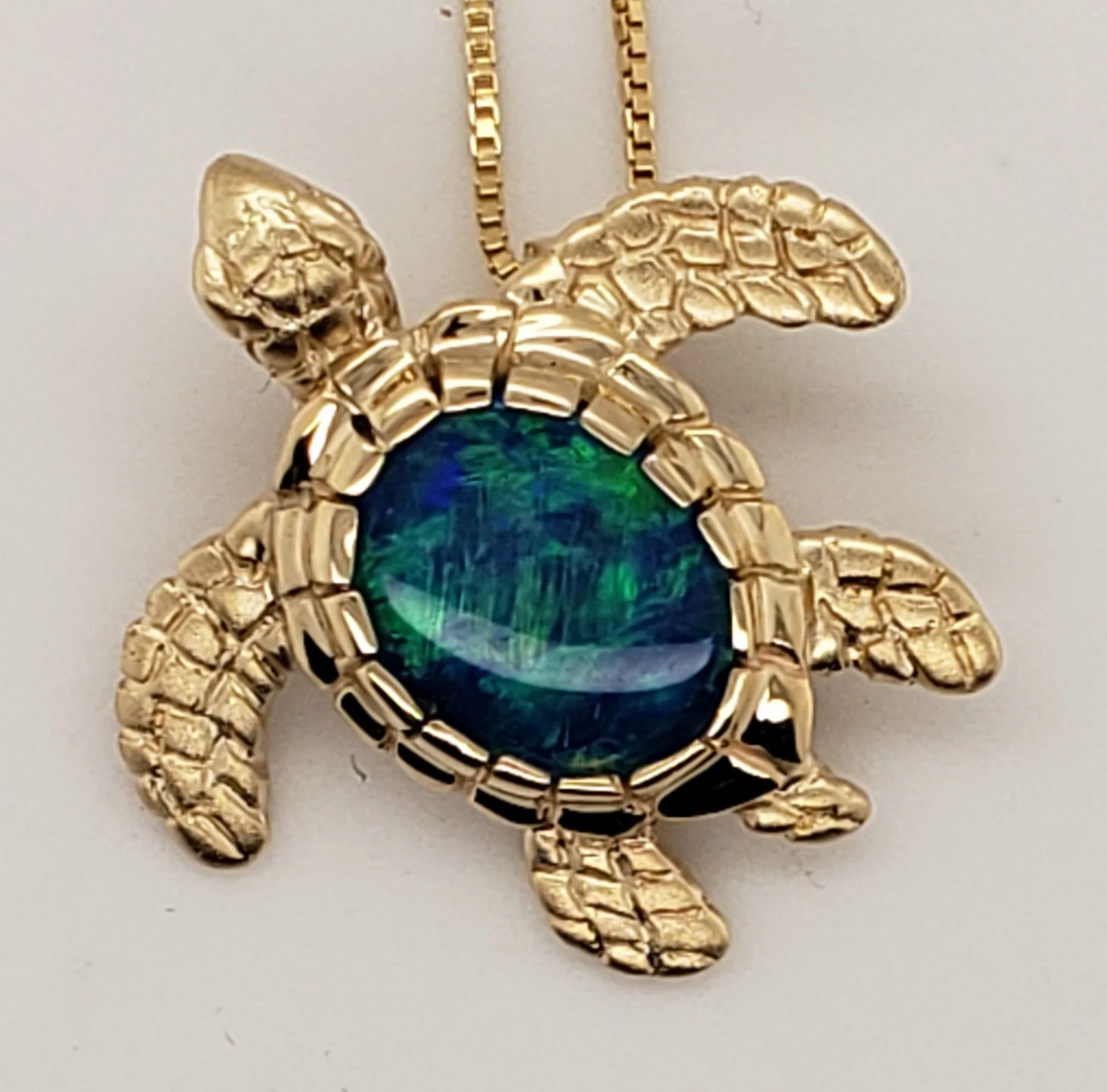 Steven Douglas Sea Turtle Pendant, 14K & Opal