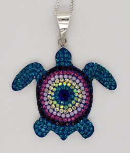sterling silver and crystal sea turtle pendant
