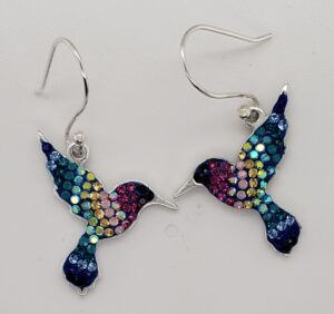 sterling silver and crystal hummingbird dangle earrings