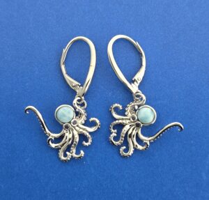 Alamea Octopus Larimar Earrings, Sterling Silver