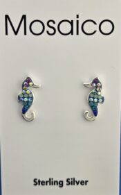 Mosaico Seahorse Post Earrings, Sterling Silver