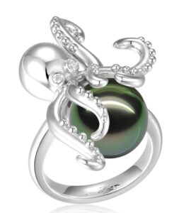 sterling silver octopus pearl ring