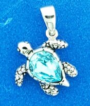 sterling silver sea turtle crystal pendant