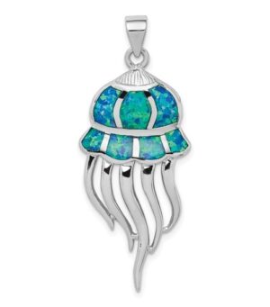 sterling silver jellyfish opal pendant