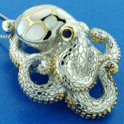 sterling silver octopus pendant with mother of pearl