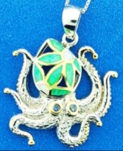 sterling silver octopus opal pendant