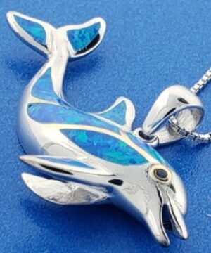 sterling silver opal dolphin pendant