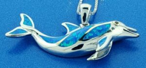 sterling silver opal dolphin pendant