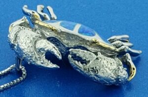 sterling silver blue crab opal pendant