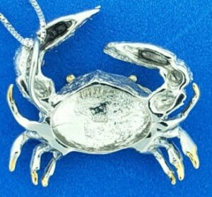 sterling silver blue crab opal pendant