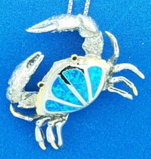 sterling silver blue crab opal pendant