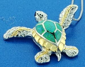 sterling silver & opal sea turtle pendant