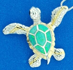 sterling silver & opal sea turtle pendant