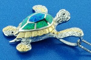 sterling silver & opal sea turtle pendant