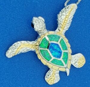 sterling silver & opal sea turtle pendant