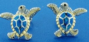 sterling silver sea turtle opal post earrings