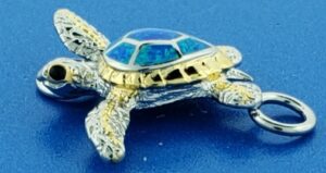 sea turtle bracelet clasp/topper sterling silver & opal