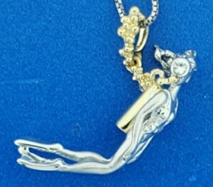 sterling silver female scuba diver pendant