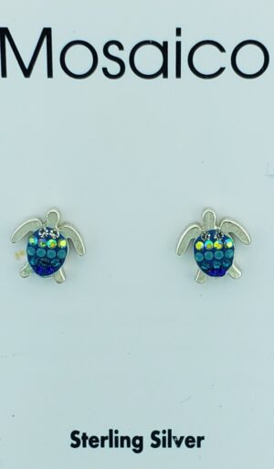 sterling silver sea turtle crystal post earrings