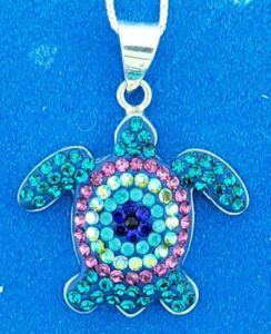 sterling silver sea turtle crystal pendant