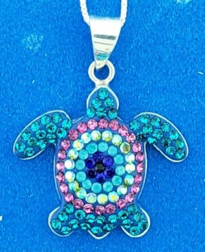 sterling silver sea turtle crystal pendant