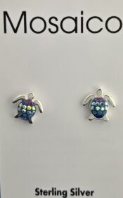 Mosaico Sea Turtle Post Earrings, Sterling Silver