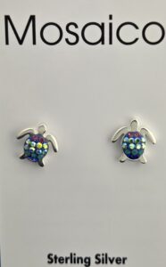 Mosaico Sea Turtle Post Earrings, Sterling Silver