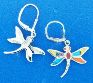 dragonfly dangle lever back sterling silver earrings