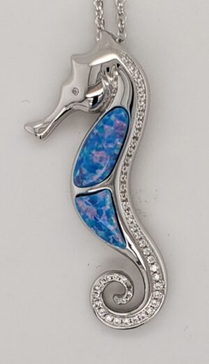 seahorse pendant sterling silver & opals