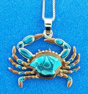 Blue Crab Enamel Pendant, Sterling Silver
